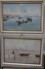 Ettore Gianni, Views of the Amalfi Coast and Bay of Naples, a near pair of watercolours with gouache