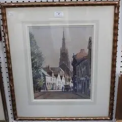 Tom Campbell, A Street in Bruges, watercolour and gouache
