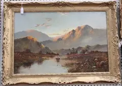 Arthur Needham, Highland View with an Angler fishing in a Loch, oil on canvas