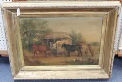 E.F. Holt, Cattle feeding and drinking, 1906, oil on canvas
