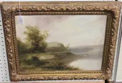 Two Figures in a Boat on a Lake by R. Percy, oil on canvas, sold Oct 2015