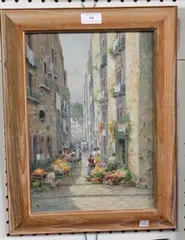 H. Gianni, Flower Market in Naples, oil on canvas laid on board