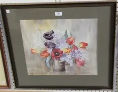Elsie Woods, Tulips and Lilac, watercolour