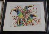 Sally Oyler, Emerald Toucanets eating Erythrina Flowers, watercolour
