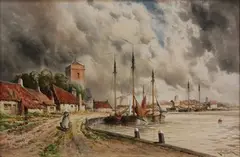 Louis Van Staaten, Continental Harbour Scenes, a pair of watercolours with gouache