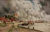 Louis Van Staaten, Continental Harbour Scenes, a pair of watercolours with gouache