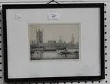 D.H. Clark, Houses of Parliament' and 'Waterloo Bridge', a pair of monochrome etchings, both signed and titled in pencil