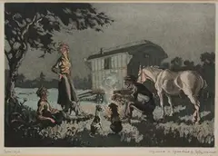 Geoffrey Sparrow, Gypsy Idyll, hand-coloured aquatint