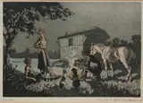 Geoffrey Sparrow, Gypsy Idyll, hand-coloured aquatint