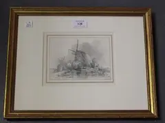 Edward William Cooke, Een Water Molen, Loenen, bÿ Utrecht' (View of a Watermill), pencil drawing