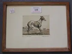 Geoffrey Sparrow, Fly - a Whippet, hand-coloured etching