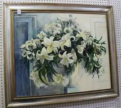 Madge Bright, Still Life Study of Lilies, oil on canvas