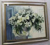 Madge Bright, Still Life Study of Lilies, oil on canvas