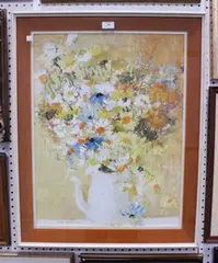 Denise Bourdouxhe, Still Life Study of Flowers in a Teapot, 1962, oil on board