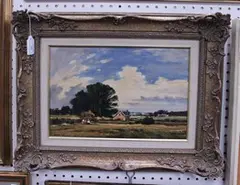 John Harwood, Figures and Cottage in a Rural Landscape, oil on canvas