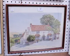 Leeson Rowbotham, Man sitting outside a Village Pub, watercolour