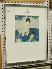 Jack Yates, Figure paddling in a Park, 1986, watercolour over pencil