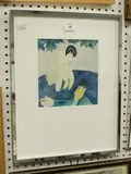 Jack Yates, Figure paddling in a Park, 1986, watercolour over pencil