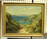 Gwen Clay, View down Rocky Lane towards Trevaunance Cove, St Agnes, oil on board
