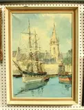 Bernhard Laarhoven, Small Fisherharbour at the Channel Coast, oil on canvas