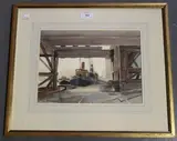 Dennis J. Hanceri, Tugs in Dockland, watercolour with touches of gouache