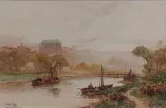 Walker Stuart Lloyd, View of Lancing College and the Old Toll Bridge, watercolour