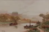 Walker Stuart Lloyd, View of Lancing College and the Old Toll Bridge, watercolour