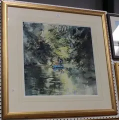 Janet Duncan, Canoeing down the Backwater, watercolour