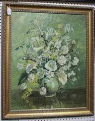 Constance Fears, Still Life Study of Spring Flowers, oil on board