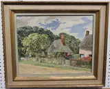 Alfred H. Palmer, Cottages on a Country Lane, oil on board