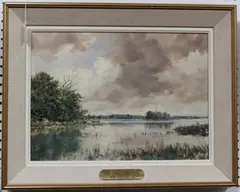 Hubert Bauer, Soft Light on the Marshes, oil on canvas