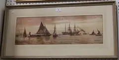 Richard Henry Nibbs, Coastal View and Boats moored in an Estuary, a pair of watercolours with pencil