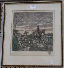 Geoffrey Sparrow, Hunting Scene, hand-coloured etching