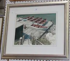 Paul Bisson, Rowing Boats, Connecticut, watercolour and ink