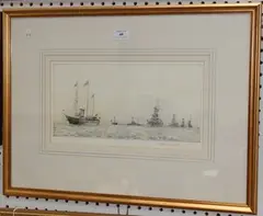 Rowland Langmaid, Royal Yacht and Fleet, monochrome etching