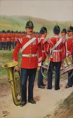Ernest Ibbetson, Regimental Band in Uniform, possibly the Lincolnshire Regiment, watercolour with gouache