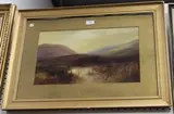 John Shapland, Moorland View with Hills, Heather and Bog, watercolour with gouache