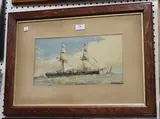 W. Richards, View of a Twin-masted Steamship in Coastal Waters, watercolour