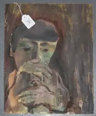 Royce Sutcliffe, Portrait of a Potter, possibly Ian Godfrey, oil on board
