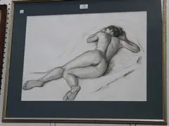 Alan Bedford, Female Nude on a Bed, pencil drawing