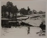 Norman Wilkinson, The Kettle Pool, Struan, monochrome drypoint etching produced in an edition of 100
