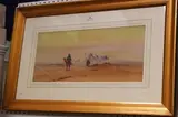 S.E. Hall, Figures riding Camels, watercolour with gouache