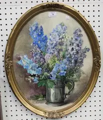 Winifred Walker, Delphiniums, watercolour