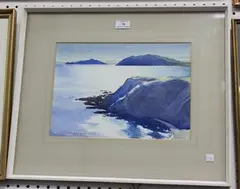Coastal View, probably New Zealand by Reginald James Waghorn, watercolour, sold Apr 2015