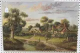 M. Goodman, Rural Scene with Figures outside Cottages, 1909, oil on canvas
