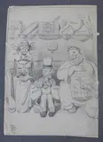 Edward Tennyson Reed, Satirical Scene with Emblematic Figures on a Train, pencil drawing