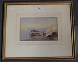 Thomas Leeson Scrase Rowbotham, Continental Coastal Scene with Figures conversing near a Boat, 1870, watercolour