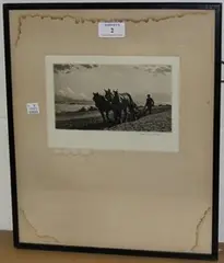 Joseph Kirkpatrick, The Plough Team, monochrome etching with aquatint
