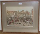 Geoffrey Sparrow, Meet of the Crawley & Horsham in the Carfax, Boxing Day 1948, hand-coloured etching