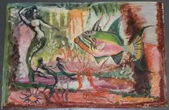 Derrick L. Sayer, Mermaids and Fish, oil on paper